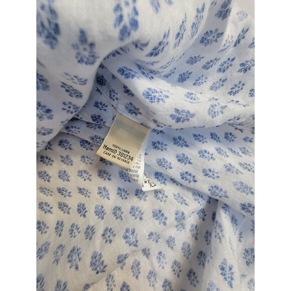 L.L.Bean Womens White Blue Floral 100% Linen Button-Up Long Sleeve Shirt Large - Picture 4 of 8